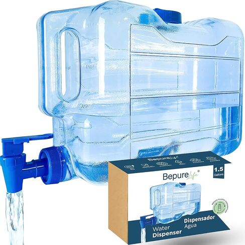 موزع مشروبات المياه للثلاجة. 1.1 جالون. ثلاجة إبريق. زجاجة بلاستيكية PETG قابلة لإعادة الاستخدام مع صنبور وحنفية. إبريق ماء بور. خزان للمشروبات والكوكتيلات والعصير. خالٍ من مادة BPA. الشاطئ، والتخييم. (1.1 جالون) in Saudi Arabia