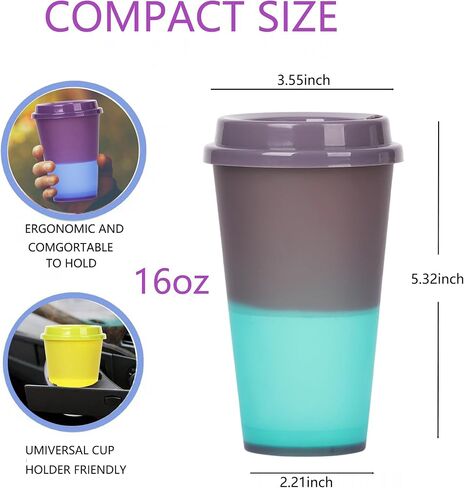 Color Changing Cups Set Cooler 24oz Reusable Plastic Cold Drink Cups with Lids and Straws for Adults -with Lids and Straws In Bright Colors, 5 Packs Iced Coffee Cups in Saudi Arabia