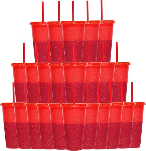 Color Changing Cups Set Cooler 24oz Reusable Plastic Cold Drink Cups with Lids and Straws for Adults -with Lids and Straws In Bright Colors, 5 Packs Iced Coffee Cups in Saudi Arabia