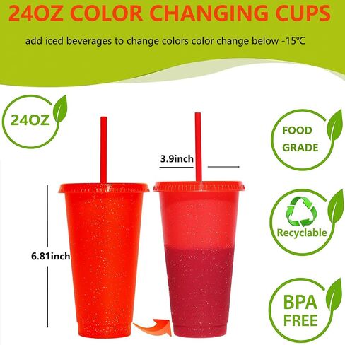 Color Changing Cups Set Cooler 24oz Reusable Plastic Cold Drink Cups with Lids and Straws for Adults -with Lids and Straws In Bright Colors, 5 Packs Iced Coffee Cups in Saudi Arabia