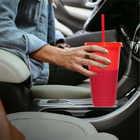 Color Changing Cups Set Cooler 24oz Reusable Plastic Cold Drink Cups with Lids and Straws for Adults -with Lids and Straws In Bright Colors, 5 Packs Iced Coffee Cups in Saudi Arabia