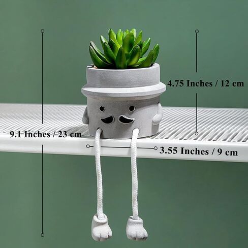 Realistic Mini Cactus Artificial Succulents Smiley Hanging Feet Doll Faux Plants Fake Plants in Gray Concrete Bowl Planter Modern Human Shaped Pots for Home Decor (1 pc - Mustache) in Saudi Arabia
