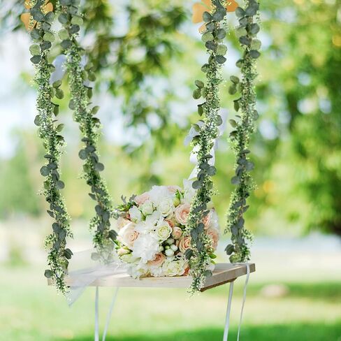 XunYee 5.9 ft Artificial Eucalyptus Garland with 20 LED Fairy String Lights Fake Eucalyptus Leaves Greenery Vines Plant for Table Wedding Bridal Shower Birthday Party Garden Indoor Outdoor (4 Pack) in Saudi Arabia