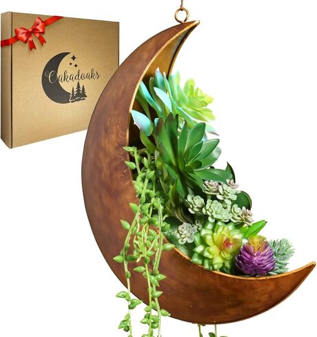 Hanging Moon Planter -14Pcs Artificial Succulents - Great for Air Plant, Mini Cactus, Faux, Artificial Plants-Boho Hanging Planters for Indoor Plants, Witchy Gifts for Women, Birthdays,Plant Lovers in Saudi Arabia