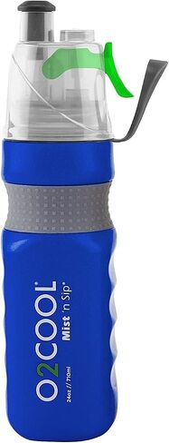 O2COOL Mist 'N Sip Misting Water Bottle 2-in-1 Mist And Sip Function With No Leak Power Flow Grip Band Pull Top Spout Sports Water Bottle Reusable Water Bottle - 24 oz - Blue in Saudi Arabia