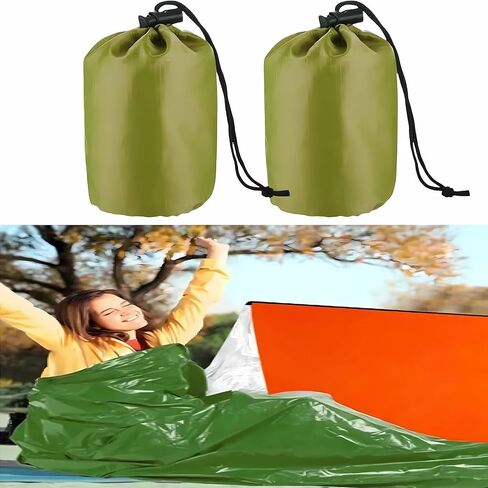 Emergency Sleeping Bag, Jakeloo 2 Pack Emergency Tent Shelter Thermal Survival Blankets Lightweight Survival Backpack Perfect for Camping/Hiking/Outdoor/Explore, Camping Essentials (Orange) in Saudi Arabia