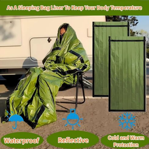 Emergency Sleeping Bag, Jakeloo 2 Pack Emergency Tent Shelter Thermal Survival Blankets Lightweight Survival Backpack Perfect for Camping/Hiking/Outdoor/Explore, Camping Essentials (Orange) in Saudi Arabia