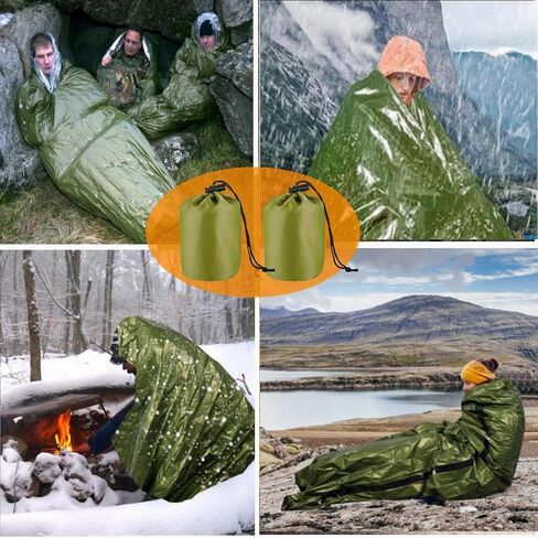 Emergency Sleeping Bag, Jakeloo 2 Pack Emergency Tent Shelter Thermal Survival Blankets Lightweight Survival Backpack Perfect for Camping/Hiking/Outdoor/Explore, Camping Essentials (Orange) in Saudi Arabia