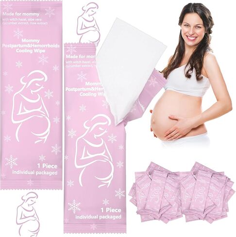 100 Pcs Postpartum Witch Hazel Wipes Individually Wrapped Perineal Cooling Pad Liners for Postpartum Care Soothing Hemorrhoid Wipes Cleansing Cloth for Mama Pain Relief After Birth Care in Saudi Arabia