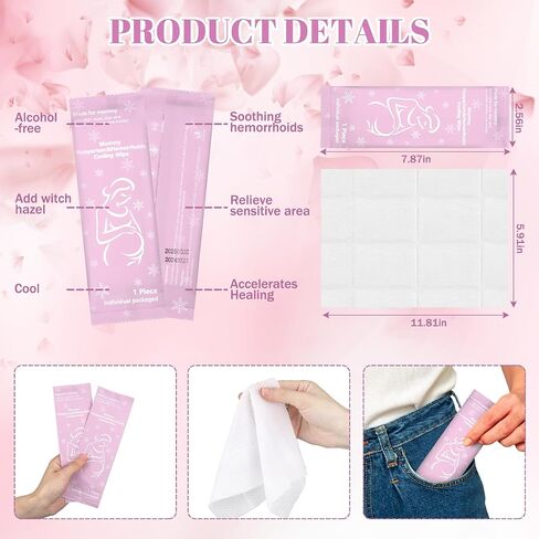 100 Pcs Postpartum Witch Hazel Wipes Individually Wrapped Perineal Cooling Pad Liners for Postpartum Care Soothing Hemorrhoid Wipes Cleansing Cloth for Mama Pain Relief After Birth Care in Saudi Arabia