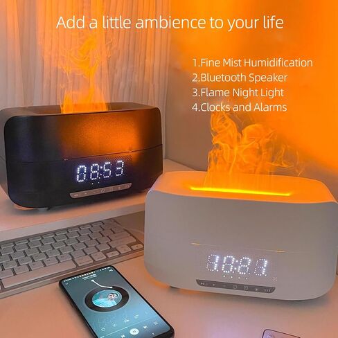 Essential Oil Diffuser, Flame Aroma Diffuser with Bluetooth Speaker and Clock, 400ML High Capacity Humidifier for Office and Bedroom (Black) in Saudi Arabia