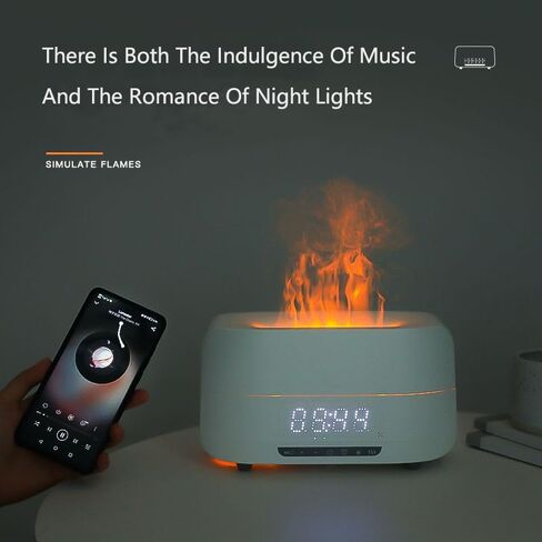 Essential Oil Diffuser, Flame Aroma Diffuser with Bluetooth Speaker and Clock, 400ML High Capacity Humidifier for Office and Bedroom (Black) in Saudi Arabia