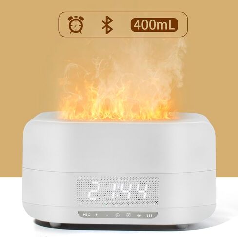 Essential Oil Diffuser, Flame Aroma Diffuser with Bluetooth Speaker and Clock, 400ML High Capacity Humidifier for Office and Bedroom (Black) in Saudi Arabia