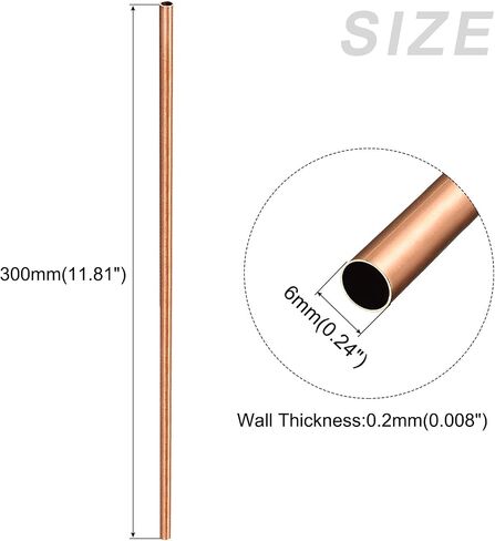 Copper Tube (6mm OD x 0.2mm Wall T x 300mm L) 4Pcs, Straight Tubing - for Home Furnishing, Machinery, DIY Handicraft in Saudi Arabia