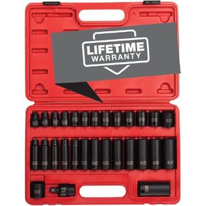 SUNEX TOOLS 3330, 3/8 Inch Drive Master Impact Socket Set, 12-Point, 29-Piece, Metric, 8mm-22mm, Standard/Deep, Cr-Mo Steel, Heavy Duty Storage Case, Includes Universal Joint