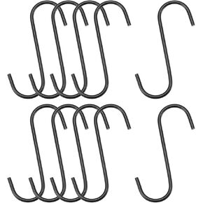 uxcell S Hanging Hooks, 4inch/110mm Extra Long Steel Hanger, Indoor Outdoor Uses for Garden, Bathroom, Closet, Workshop, Kitchen, Black, 10Pcs