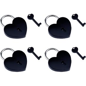 Black Diary Padlock Heart-shaped 4 PCS with Key Metal Love Cute Lock 58×44mm/2.28"×1.73"(L×W) for Notabook,Diary,Suitcase,Handbag Decorative Lock
