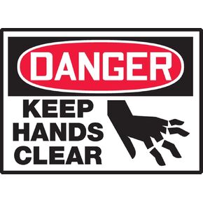 Accuform LEQM133VSP Safety Label, Legend "Danger Keep Hands Clear" with Graphic, 3.5" Length x 5" Width x 0.004" Thickness, Adhesive Vinyl, Red/Black on White (Pack of 5)