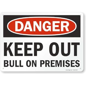 SmartSign-S-8624-Pl-14 "Danger - Keep Out Bull on Premises" Sign | 10" x 14" Plastic , Black/Red on White