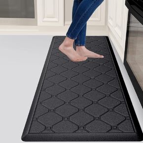 Kitchen Mat 1/2 Inch Thick Waterproof Kitchen Rug, Cushioned Anti Fatigue Mats for Kitchen Floor, Non-Slip Ergonomic Comfort Standing Mat for Home, Office, Laundry, Sink (Black, 17.3"*27.9")
