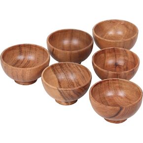 Set of 6 Acacia wood small bowls, 4 fl oz 3.25 * 2 inches | Hand carved wooden Kitchen Mini Cups for dipping sauce, salsa, Prep, salt & Condiments | Charcuterie board accessories