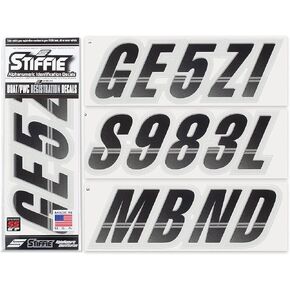 Techtron Black/Silver SUPER STICKY 3" Alpha Numeric Registration Identification Numbers Stickers Decals for Sea-Doo SPARK, Inflatable Boats, RIBs, Hypalon/PVC, PWC and Boats.