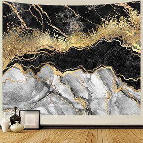 نسيج رخامي لغرفة النوم، نسيج جمالي باللونين الأسود والذهبي، خطوط متشققة لامعة ذهبية مجردة، نسيج رخامي، فن جداري لغرفة المعيشة للأطفال، ديكور حفلات الهبي، 92.5 × 70.9 بوصة in Kuwait