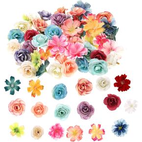 Faux Flower Heads Faux Fabric Flowers Small Rose Daisy Fabric Flowers Multicolor Small Silk Daisy Flower Heads Mini Silk Flower Heads for DIY Home Wedding Crafts Decoration(50pcs, colorful)