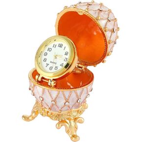 QIFU Blue Mini Faberge Egg Jeweled Trinket Box with Hinged and Clock Unique Gift for Home Decor