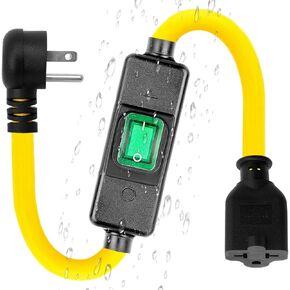 (1.5Feet) Heavy Duty SJTW 12AWG Outdoor Waterproof Extension Switch Cord, in-Line On/Off Switch Extension Cord, IP57 Waterproof,Max.20A 125V 4-in-1 T-Blade Female.
