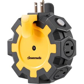 DEWENWILS Heavy Duty 6 Outlet Power Hub with Swivel Safety Covers, Outdoor Extension Cord Adapter, Resettable 15A Circuit Breaker, for Outdoor Lights, Holiday Decorations, Workshop, Jobsite, Garage