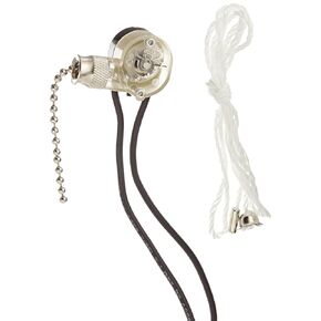 NSI 75102CW Pull Chain Switch, On Off Circuit Function, SPST, Nickel Actuator, 6/3 amps at 125/250 VAC