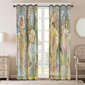 Art Nouveau Lady Blackout Curtains, Times of The Day Series Curtains for Bedroom, 84" Curtains for Living Room, 2 Panels, Morning Daybreak Evening Night Home Decor Window Curtains CLXTPH10