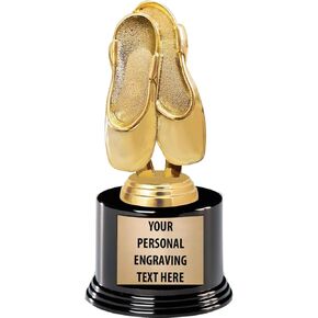 Crown Awards Ballet Dance Trophies with Custom Engraving, 7.25" Personalized Gold Ballet Shoes Dance Trophy On Deluxe Round Base Prime