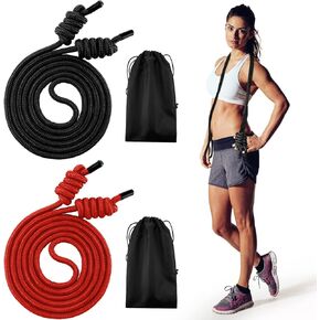 lewtemi 2 Pcs Flow Exercise Rope for Fitness Flow Double Braid Workout Rope with Cloth Bags Adjustable Length Jump Ropes for Working out Men Women Gym Training Indoor Outdoor, 9 ft(Red, Black)