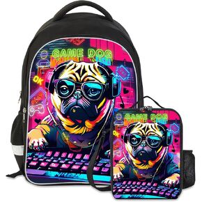 2PCS Boys Backpack,Kids Backpack Set with Lunch Box,Video Game School Bags for Kids,Waterproof Multifunctional Bookbag for Kindergarten Elementary Middle High School