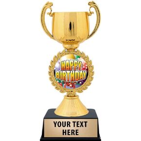Crown Awards Personalized Birthday Trophy, 7.25" Gold Cup Happy Birthday Trophies with Free Custom Engraving Prime