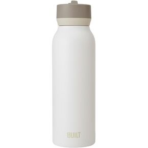 BUILT 40oz Cascade Double Wall Vacuum Insulated Stainless Steel Water Bottle with Wide Mouth Straw Lid, Black