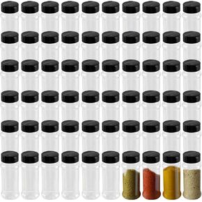 60 Pack 3.5oz Clear Plastic Spice Jars with Black Shaker Lids, Plastic Seasoning Containers, Empty Spice Jars Bottles for Pepper