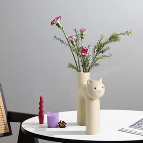GeLive Handmade Cat Ceramic Flower Vase Artistic Kitty Decoration Vase for Floral Bud Hydroponics Plants, Table Centerpieces Living Room Kitchen Office, Cat Lover Gift (Matte Milky White)