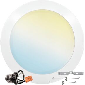 LUXRITE 8 Inch LED Disk Lights, 27W, 5CCT Selectable 2700K | 3000K | 3500K | 4000K | 5000K, Flush Mount Recessed Retrofit Ceiling Light, 2000LM, Dimmable, J-Box or 6" Can Install, Energy Star, ETL
