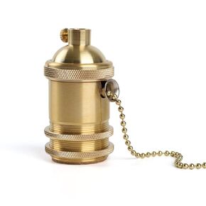 Brass Screw Thread DIY Light Socket Vintage Copper Edison Retro Pendant Lamp Holder for E26 E27 Light Bulbs, with Golden Key Switch Multi-Function Socket (1 Pack)