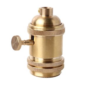 Brass Screw Thread DIY Light Socket Vintage Copper Edison Retro Pendant Lamp Holder for E26 E27 Light Bulbs, with Golden Key Switch Multi-Function Socket (1 Pack)