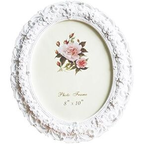 8x10 Inch Oval Picture Frame Photo Frame White Rose Flower Home Decorative Tabletop Wall Mounting Resin Large Frame