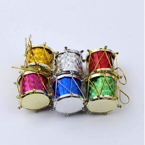 12 pcs Colorful Glitter Mini Drum Christmas Tree Ornaments, Hanging Decoration Pendants Christmas Holiday Wedding Party Decor