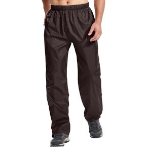 Men's Rain Pants, Waterproof Lightweight Outdoor Trousers for Hiking Fishing Windproof Rain Over Pants Brown