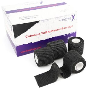 Lightning X Cohesive Self-Adherent Bandage Wrap, 24 pack, 2" x 5yds, Stealth Black