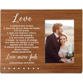 Love Never Fails Picture frame, 1 Corinthians 13:4-8, Unique Couple Gift for Wedding Anniversary, Valentines Day, Engagement,Bridal Shower, Gifts for Love