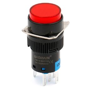 Baomain 5/8" 16mm Push Button Switch Momentary Round Cap LED Lamp Red Light DC 12V SPDT 5 Pin Pack of 5