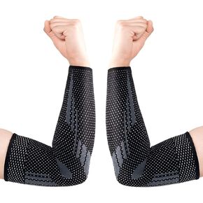 Thx4COPPER Arm Compression Sleeve (2 Pack)– Elastic Compression Arm Brace for Tendonitis, Golf, Tennis Elbow, Fitness, Pain Relief- Aid in Recovery for Women and Men- Supportive Comfortable Breathable
